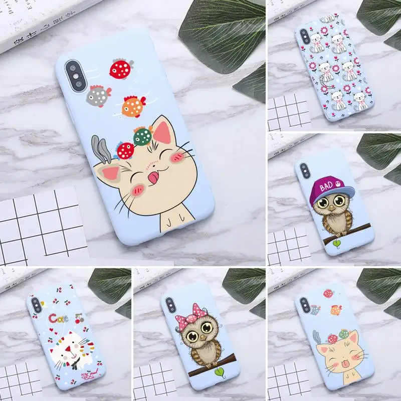 

USAKPGRT Cute cat owl Phone Case for iPhone 12 mini 11 Pro Max X XR XS 8 7 6s Plus Candy purple Silicone Cases