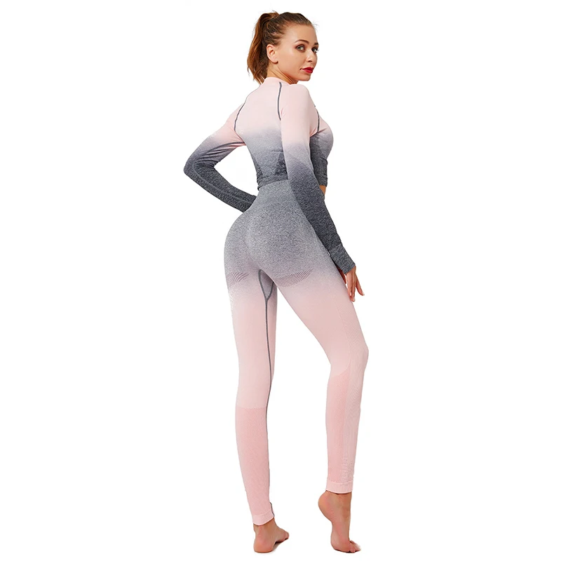 Peach Color Костюм для йоги, спортивная одежда для женщин, женский комплект 2 шт. для тренажерного зала, комплекты для йоги, женская одежда, бесшовная сексуальная одежда для тренировок с длинным рукавом - Цвет: Peach Color