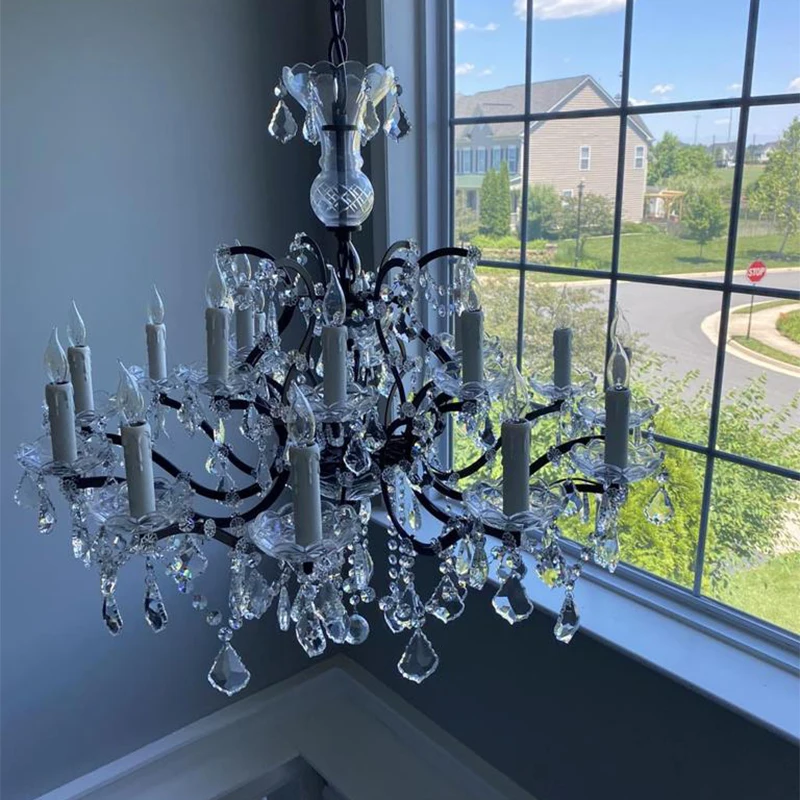 

Traditional Crystal Chandelier Elegant K9 Crystal Chandeliers 25 light Black White Suspension Lamparas for Cafe Restaurant Hotel