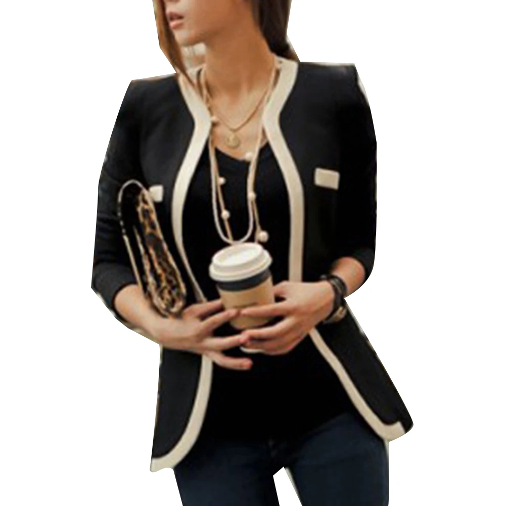

Fashion Lady Long Sleeve Patchwork Color Block Slim Button Coat Jacket Blazer Polyester Spandex Women's Coat Size S-2XL