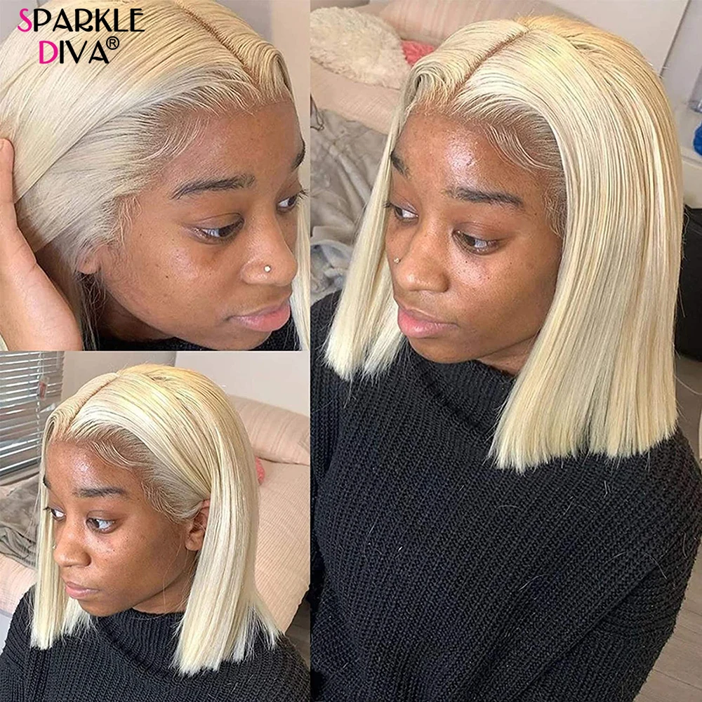 613Blonde Lace Part Brazilian Short Bob Wigs Human Hair Wigs Pre Plucked With Baby Hair Brazilian Straight Remy Hair 5*1 Bob Wig