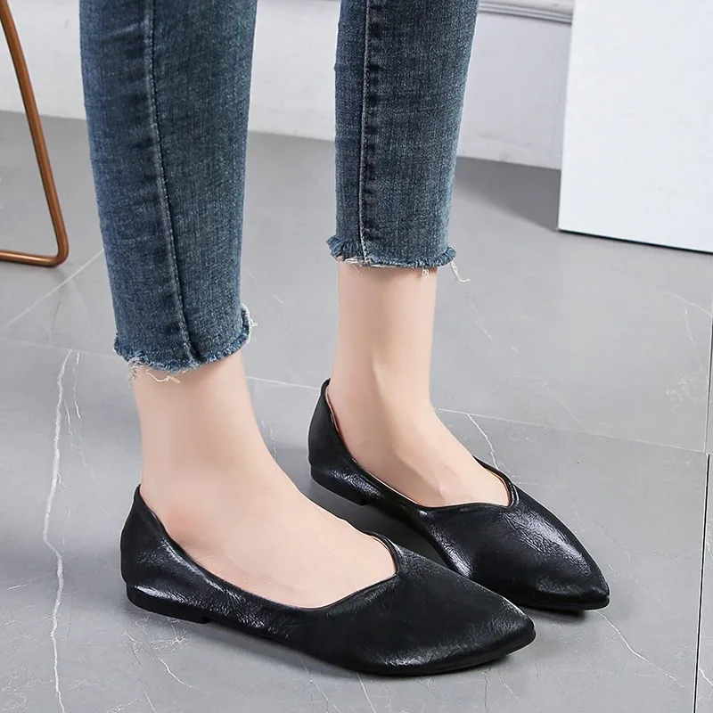 2021 Casual Woman Shoe Pointed Toe Shallow Mouth Female Footwear Knot All-Match Autumn Soft Flats Shoes