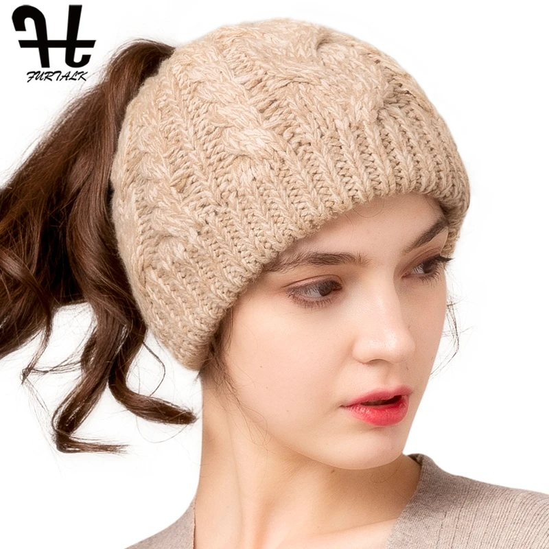 Женская Вязаная Шапка-бини FURTALK трикотажная с хвостиком для зимы 2019 - купить по