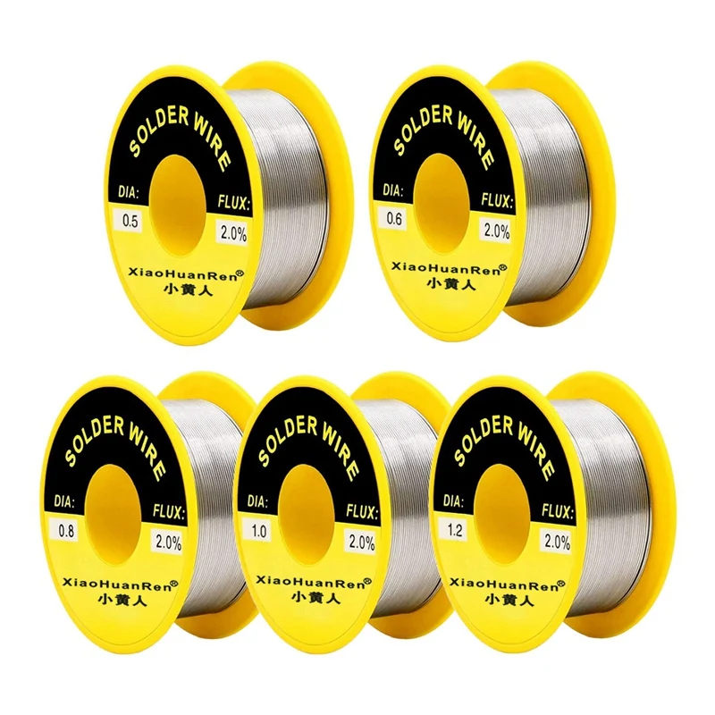 

Xiaohuangren 5 Packs 63-37 Tin Lead Rosin Core Solder Wire for Electrical Soldering 100G Diameter 0.5mm 0.6mm 0.8mm 1.0mm 1.2mm