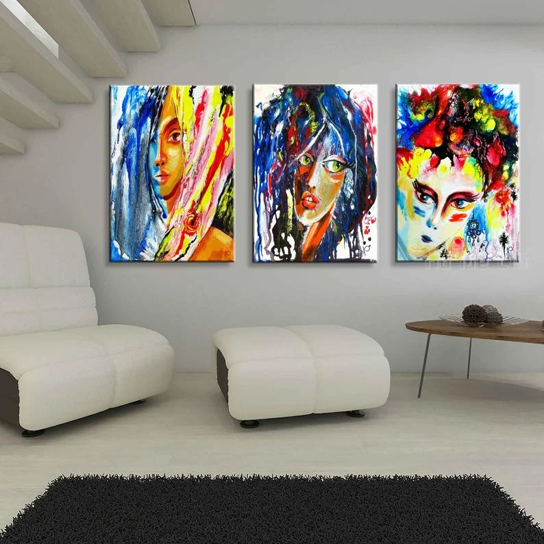 

Цветные красивые женские Триптих абстрактное искусство яркие цветные принты современного искусства