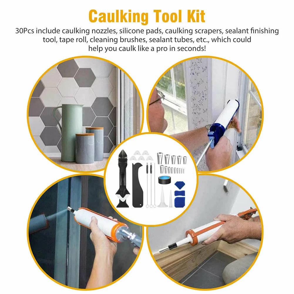 

30Pcs Caulking Tool Kit Applicator Caulking Finisher Nozzle Stainless Steel
