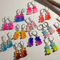 korean colorful gradient cartoon bear hoop earrings for women lovely candy animal pendant eardrop y2k girls gift party jewelry