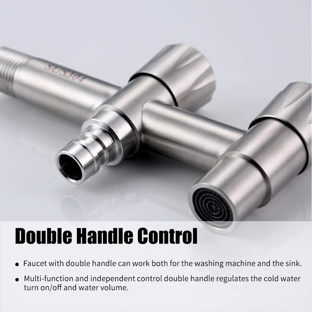 Double Handle Bathroom Sink Faucet Kitchen Washing Machine Faucets Wall-Mounted Valve Stainless Steel Water Tap Garden | Обустройство