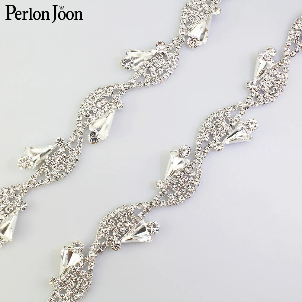 1 yard silver morning glory Wavy flowers crystal rhinestone trim decorative metal chain clothing accessories ML085 | Дом и сад