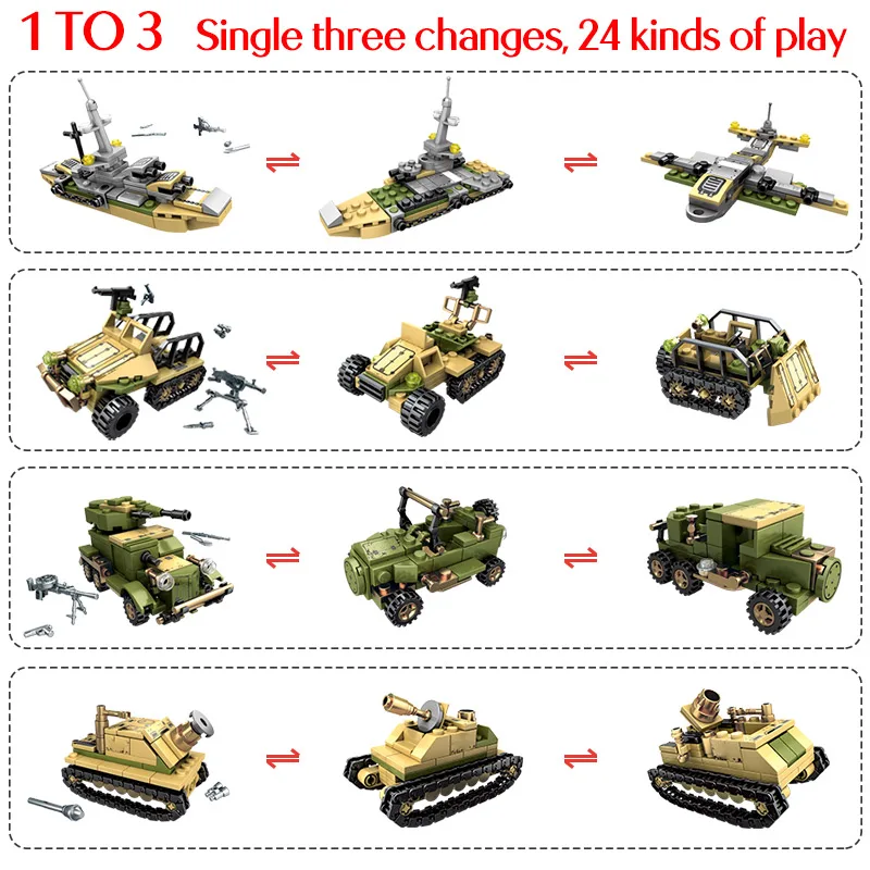 SEMBO 1061Pcs WW2 Deformation War Chariot Building Blocks Military Electric Tank Army Soldiers Figures Bricks Toys for Boys | Игрушки и