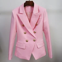 high quality light pink blazer female suits jacket metal buckle double breasted button office ladies work womens blazer 2020
