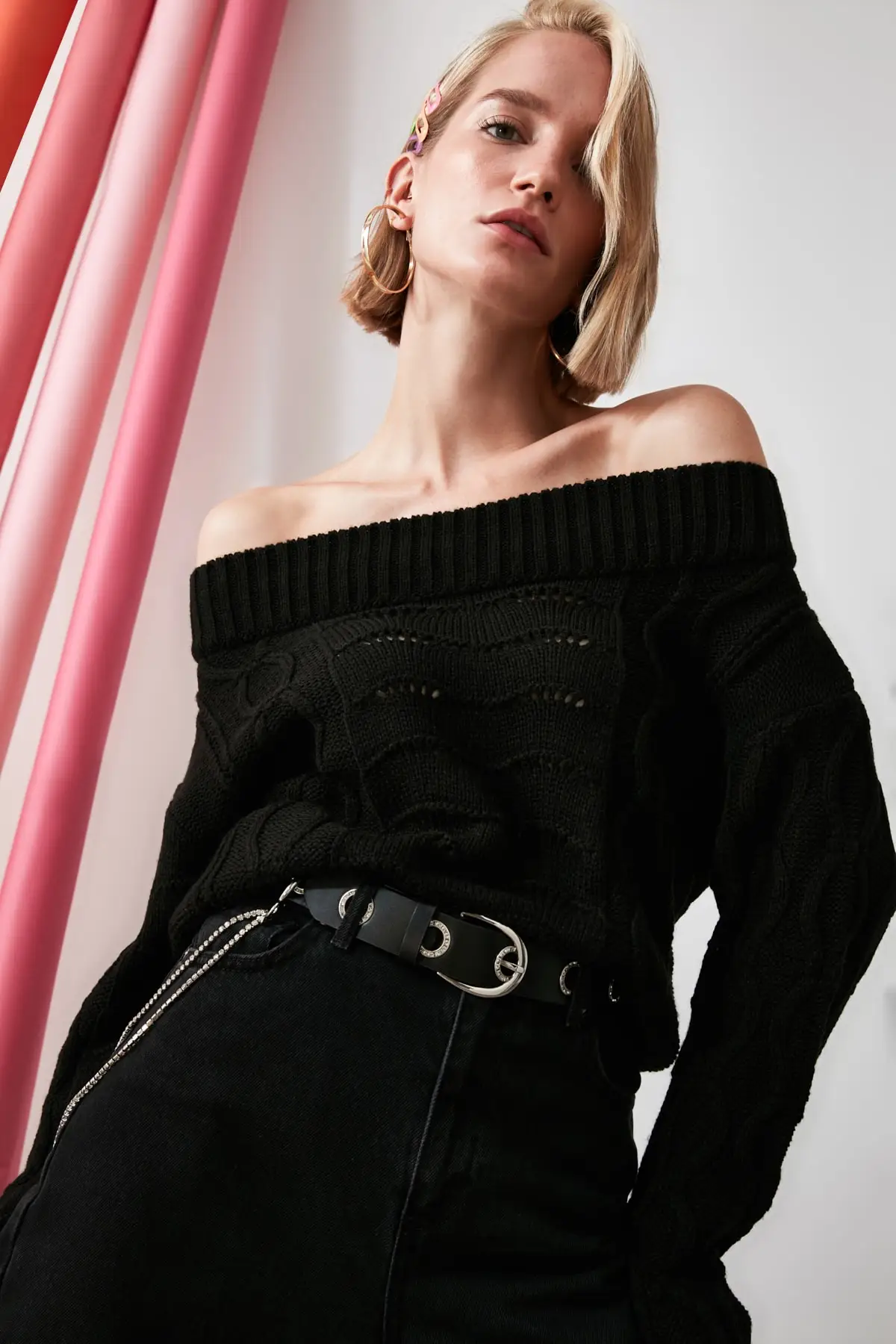 

Trendyol Mesh Detailed Crop Knitwear Sweater TWOAW21KZ1814