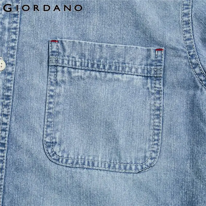 Giordano приталенная Мужская рубашка из джинсовой ткани с длинными рукавами Camisa Masculina, на пуговицах спереди, с отложным воротником, Chemise Homme 01049890
