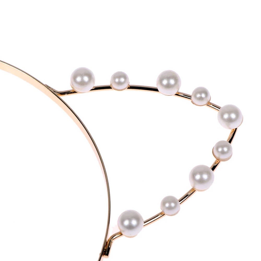 

1Pcs Alloy Rhinestones Cute Cat Ear Headband Silver/Golden Pearls Cat Ear Hair Band Accessoriess Styling Tools Hair Accessories