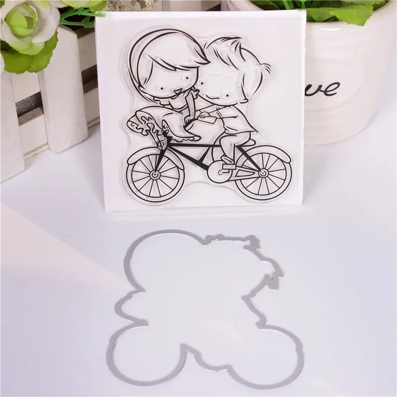 Велосипед мальчик девочка мультфильм узор штамп и металл Скрапбукинг алфавит