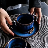 kinglang deep blue ceramic coffee cup saucer set breakfast cup afternoon tea antique color espresso coffee cup