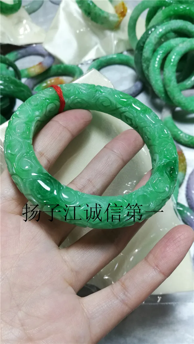 Натуральный зеленый нефритовый Браслет Из бирманского нефрита ручной резной