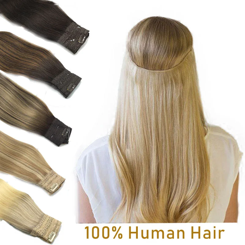 

Straight Halo Hair Extensions Invisible Fish Line Human Hair Extension Headband Natural Hidden Secret Wire One Piece Remy Hair