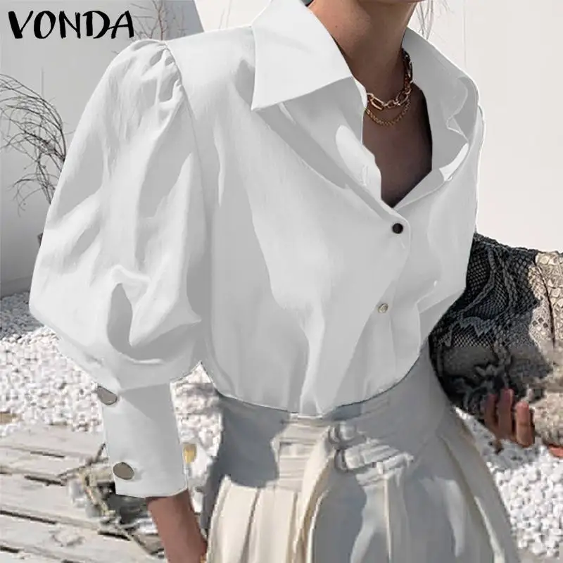 

Women'Tunic Casual Solid Tops OL Style Lapel Neck Office Ladies Blouse 2022 VONDA Female Sexy Party Blusas Femininas Oversized