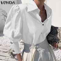 womentunic casual solid tops ol style lapel neck office ladies blouse 2021 vonda female sexy party blusas femininas