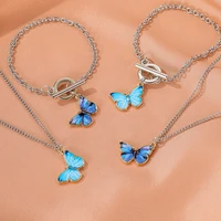 2021 new purple blue butterfly pendant necklace for women vintage titanium steel wedding necklace choker jewelry accessories