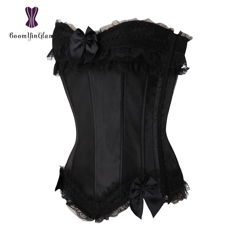 Оптовая продажа корсет Overbust атласное черное и белое бюстье Женский однотонный