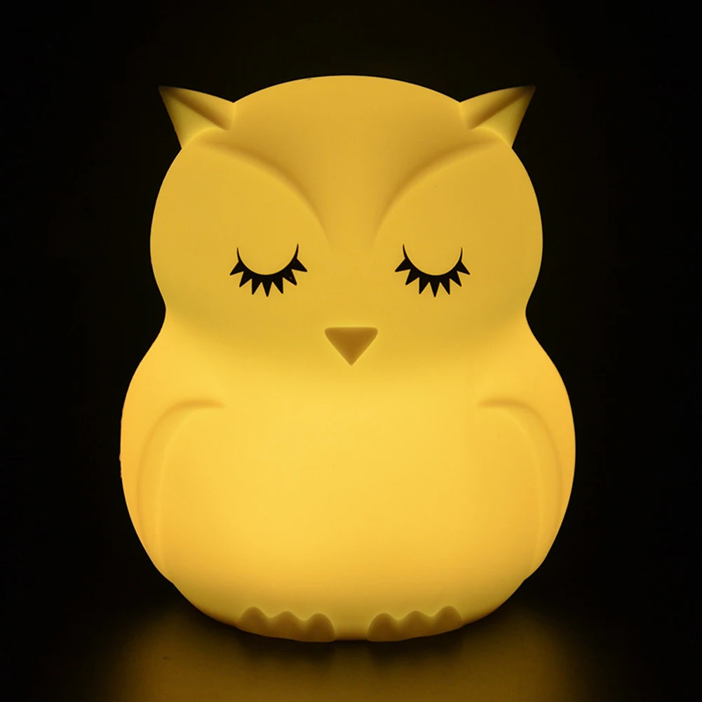 

Owl LED Night Light Touch Sensor Remote Control 9 Colors Dimmable Timer USB Rechargeable Silicone Bedside Lamp for Children Baby