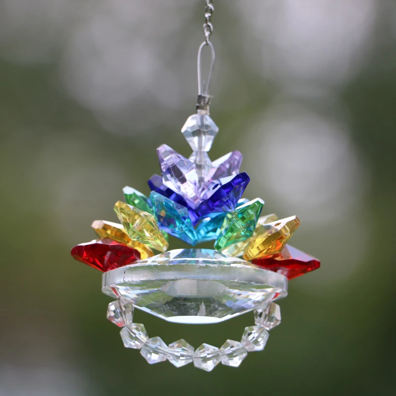 

1PCS Chakra Crystals Sunflower Suncatcher Necklace Hanging Crystal Prism Pendant Rainbw Maker Decoration