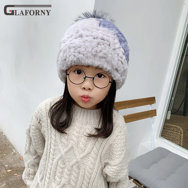 2019 Glaforny/зимняя детская повседневная меховая шапка из кроличьего меха Рекс
