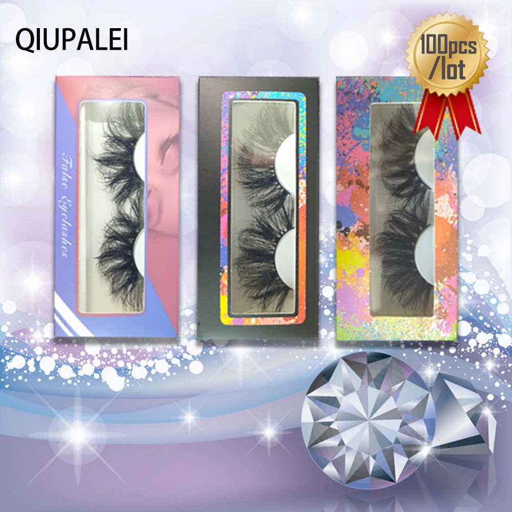 

QIUPALEI 25mm 3d Mink Strip Lashes Free Shipping Eyelashes Wholesale Bulk 100pcs/Lot Vendors Wispy Fluffy Natual False Eyelashes