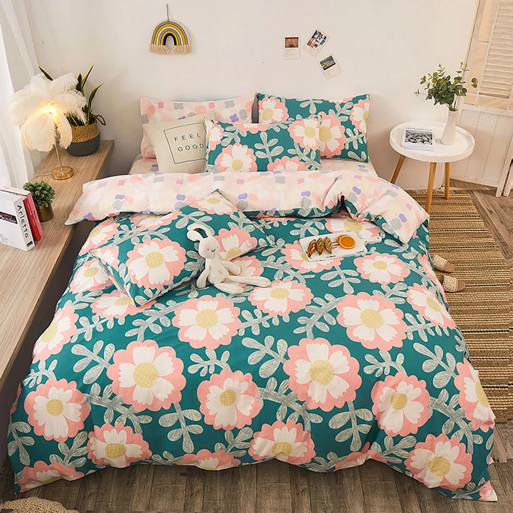 

Cartoon Floral Oil Painting Flowers Duvet Cover Set Cotton Twin Queen Size Bedding Set Bedlinens Fitted Sheet Pillow Cases