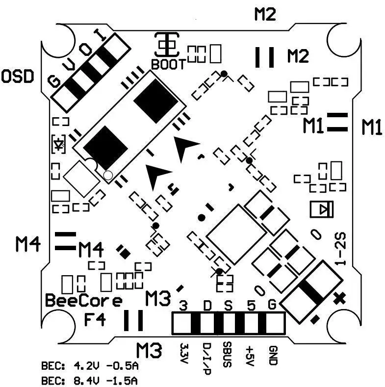 BeeCore F4 OSD встроенный 4в1 10A ESC управление полетом поддержка DSHOT Oneshot125 Multishot PWM для FPV гоночного дрона