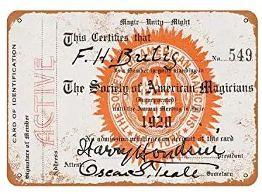 

Rustic Harry Houdini Magician Membership Card Vintage Look Metal Sign