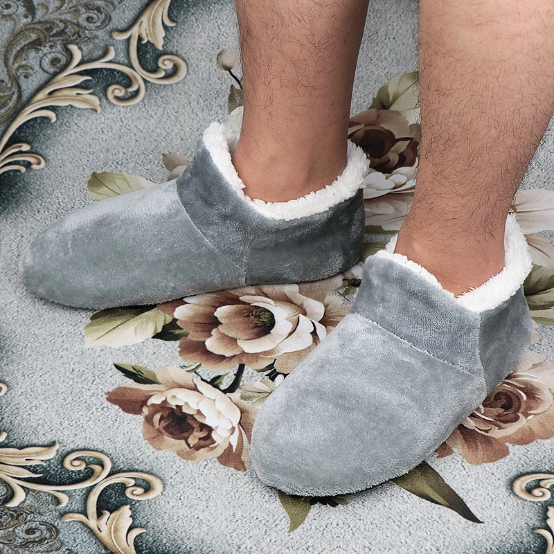 

Indoor Winter Home Non-Slip Grip Slippers Men Male Boys Soft Comfy Fluffy Indoor Floor Shoes Mens Slippers House Plus Size
