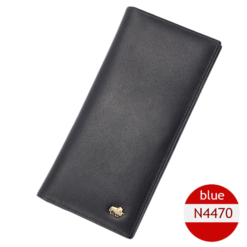 BISON DENIM, мужской кошелек из натуральной кожи, длинный, деловой, тонкий, кошелек из коровьей кожи, клатч, сумка для мужчин, для карт, ID, денег, кошелек, N4391 - Цвет: N4470 Blue