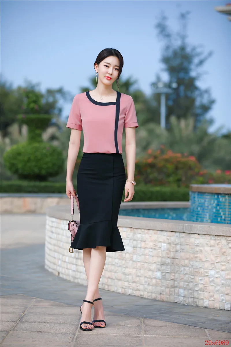 Женский офисный комплект из 2 предметов блузка с коротким рукавом и юбка | Женская
