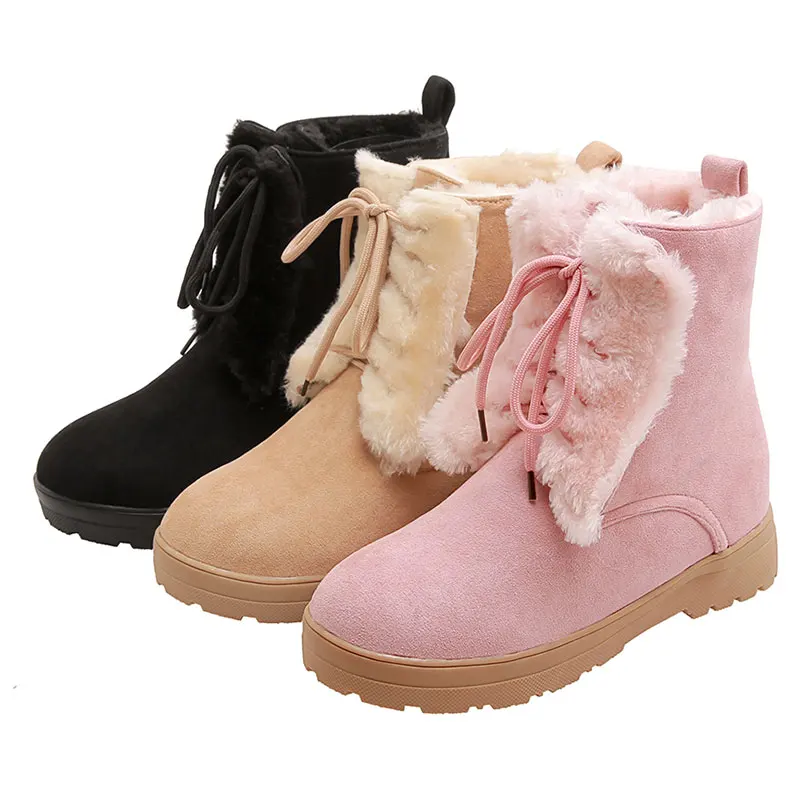 Женские ботинки Lasyarrow теплые меховые ботильоны для женщин зимние женская обувь