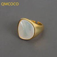 qmcoco trendy shell geometry rings for women simple vintage silver color elegant wedding party jewelry index finger accessories