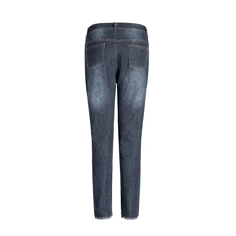 

2018 Women Autumn Elastic Hole Denim Casual Pencil Jeans Stretch Slim Skinny Hole Casual Streetwear Jeans Plus Size