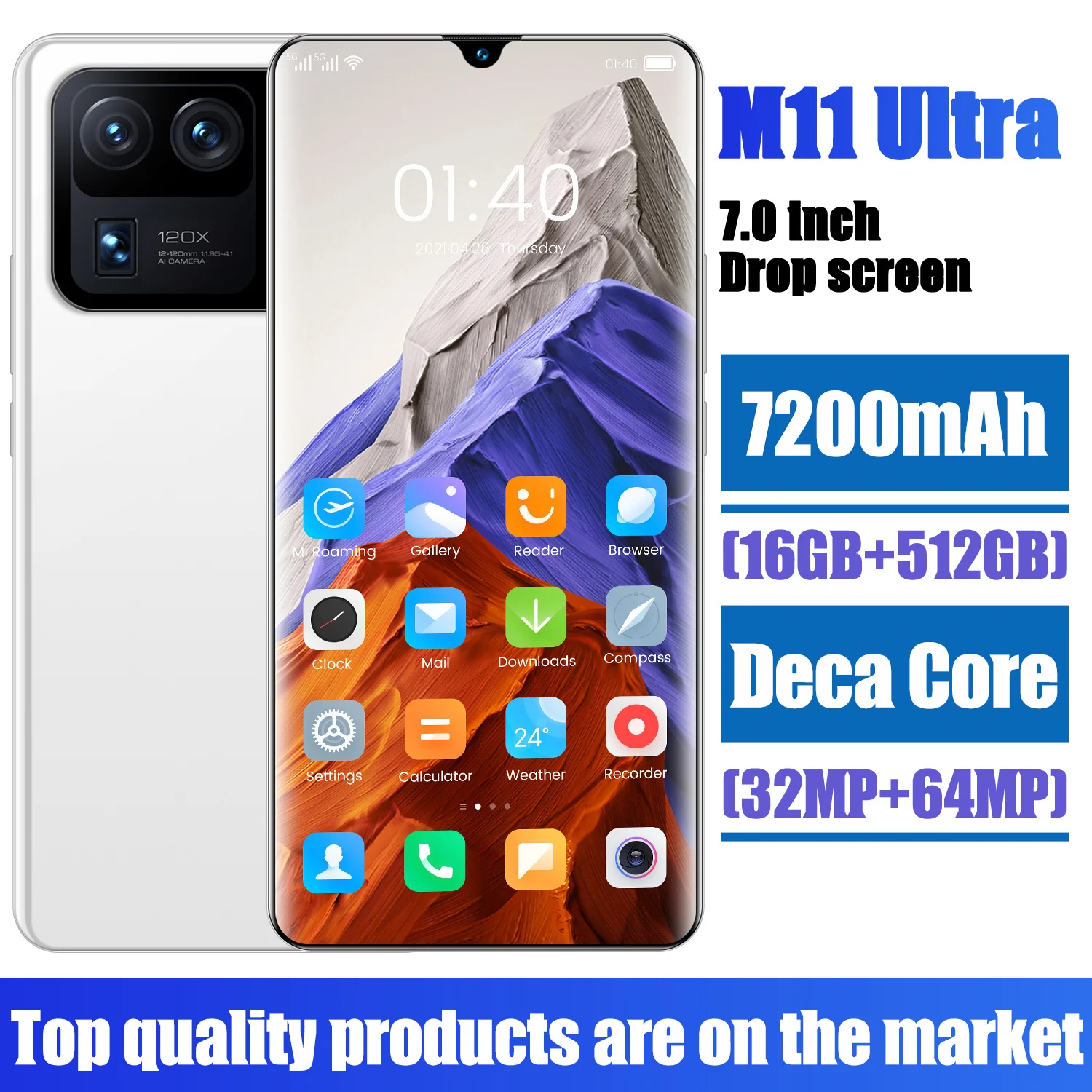 

M11 Ultra 7.0in Smartphone HD 32+64MP 16GB+512GB Cell Phone MTK6889 Deca Core Smartphone Android Face Recognition Cell Phone