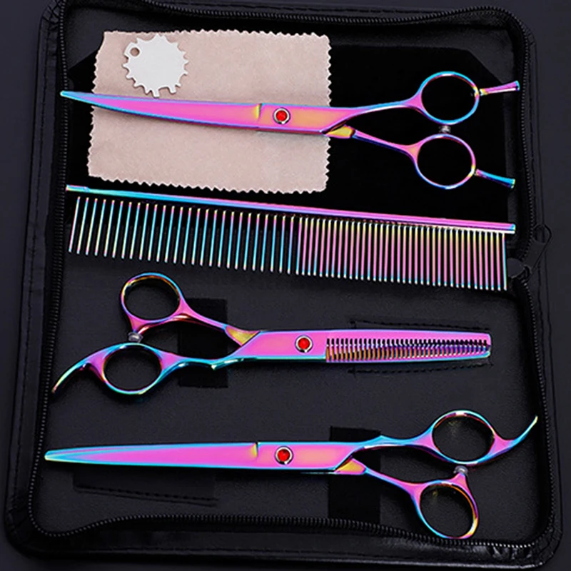 

Dogs Grooming Hair Cutting Scissor Set Pet Hair Cut Colorful Scissors Clippers Flat Tooth Cut Pets Beauty Tools Set Kit 1Set