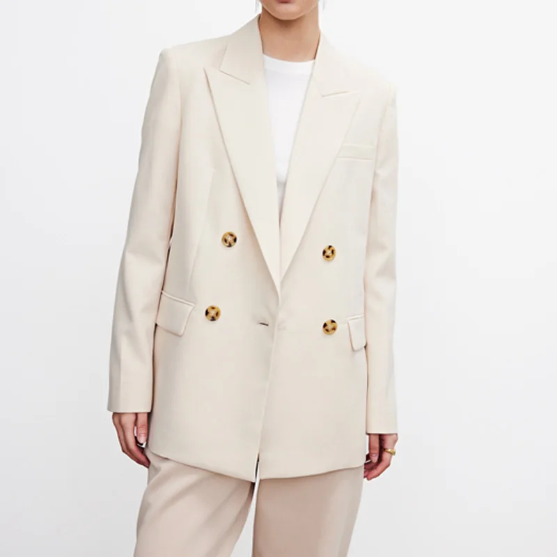

Women Summer Loose Solid Blazers Coats Long Sleeve Casual Double Breasted Female Fashion Street Elegant Blazer Outerwear