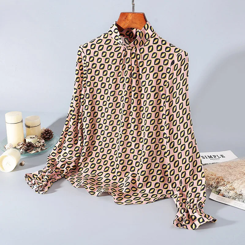 

Женская шелковая рубашка с воротником, модная рубашка с длинными рукавами в европейском стиле, новинка