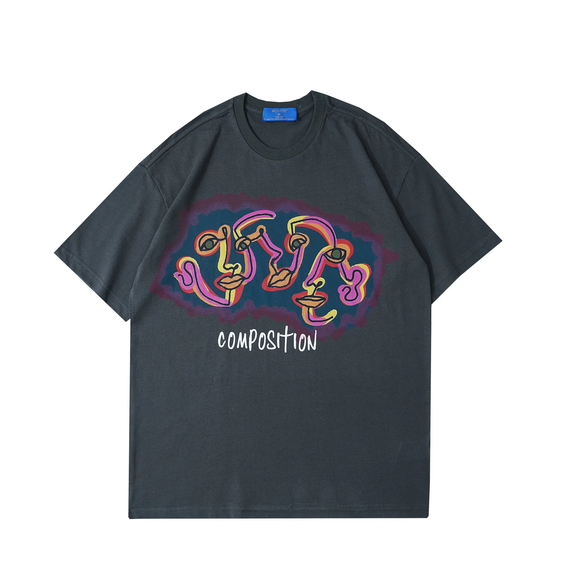 

European American Oil Painting Elements Composition Three Female Face Trend Fashion Street Hip-hop Couple Student T-shirt