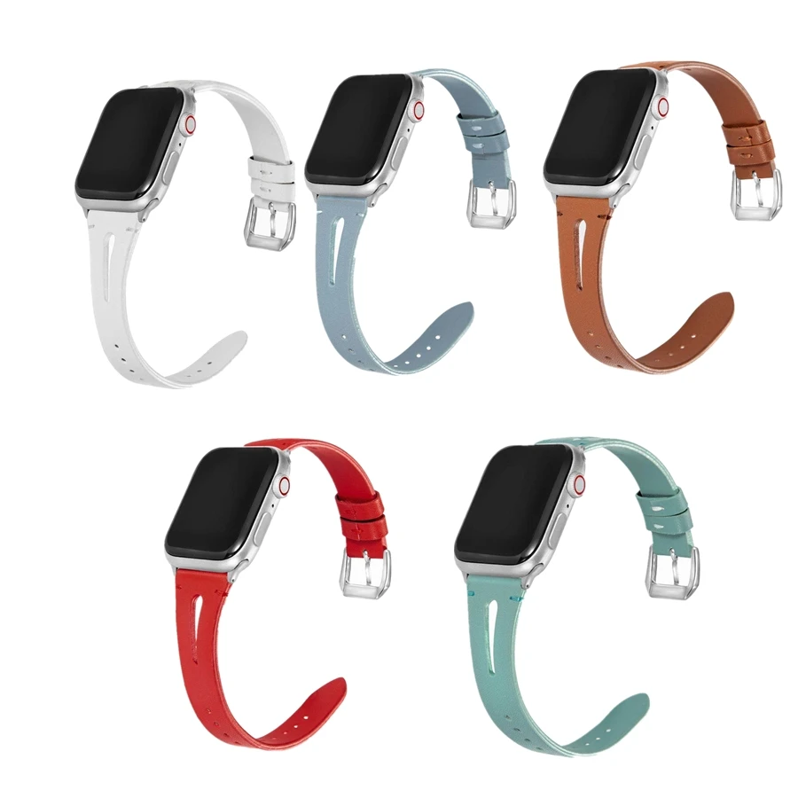 

Fashion thin leather bands for apple watch series 6 5 4 3 SE Watchbands for iwatch 38 40 42 44 MM Buckle strap Accessories