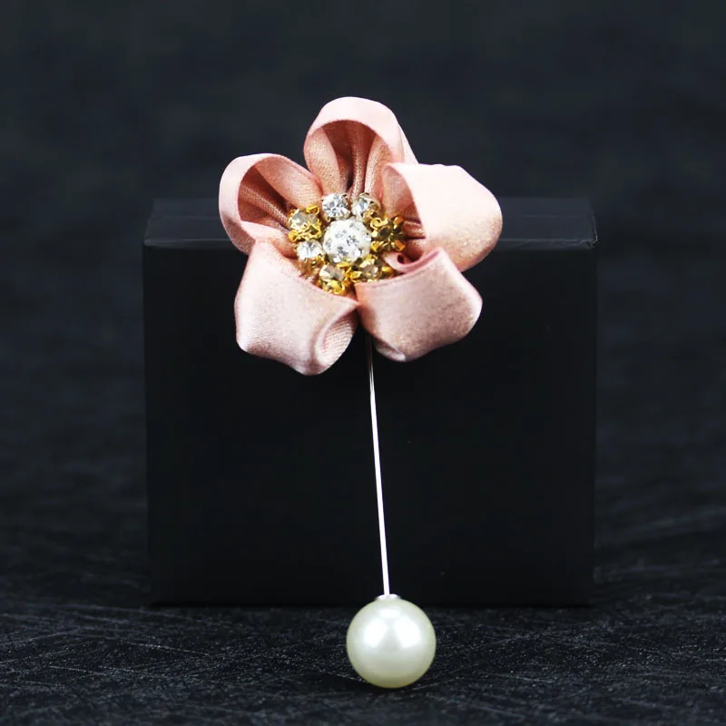 Корейская мода Золотая ткань цветок брошь жемчуг длинные иглы отворот булавки и
