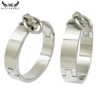 brushed stainless steel lockable slave wrist and ankle cuffs bangle bracelet with removable o ring
