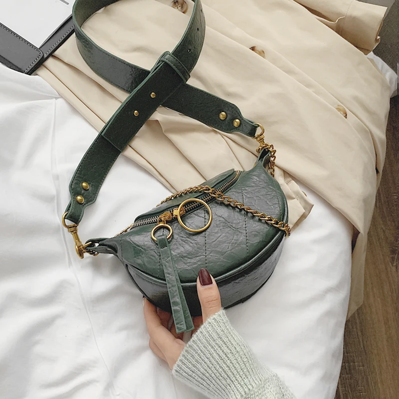 

Fashion Quilted Small Chest Bags For Women Brand Design Wide Strap Crossbody Bags Crinkled PU Leather Chain Female Sling Purse