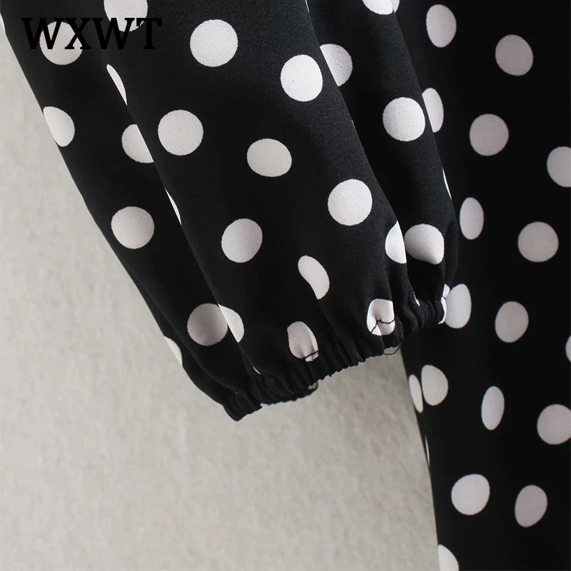 

WXWT Women Australia Wave point Vintage Wind Dress 2021 Puff Long Sleeve Ladies Chic Mini Dress Vestidos WWJ6901