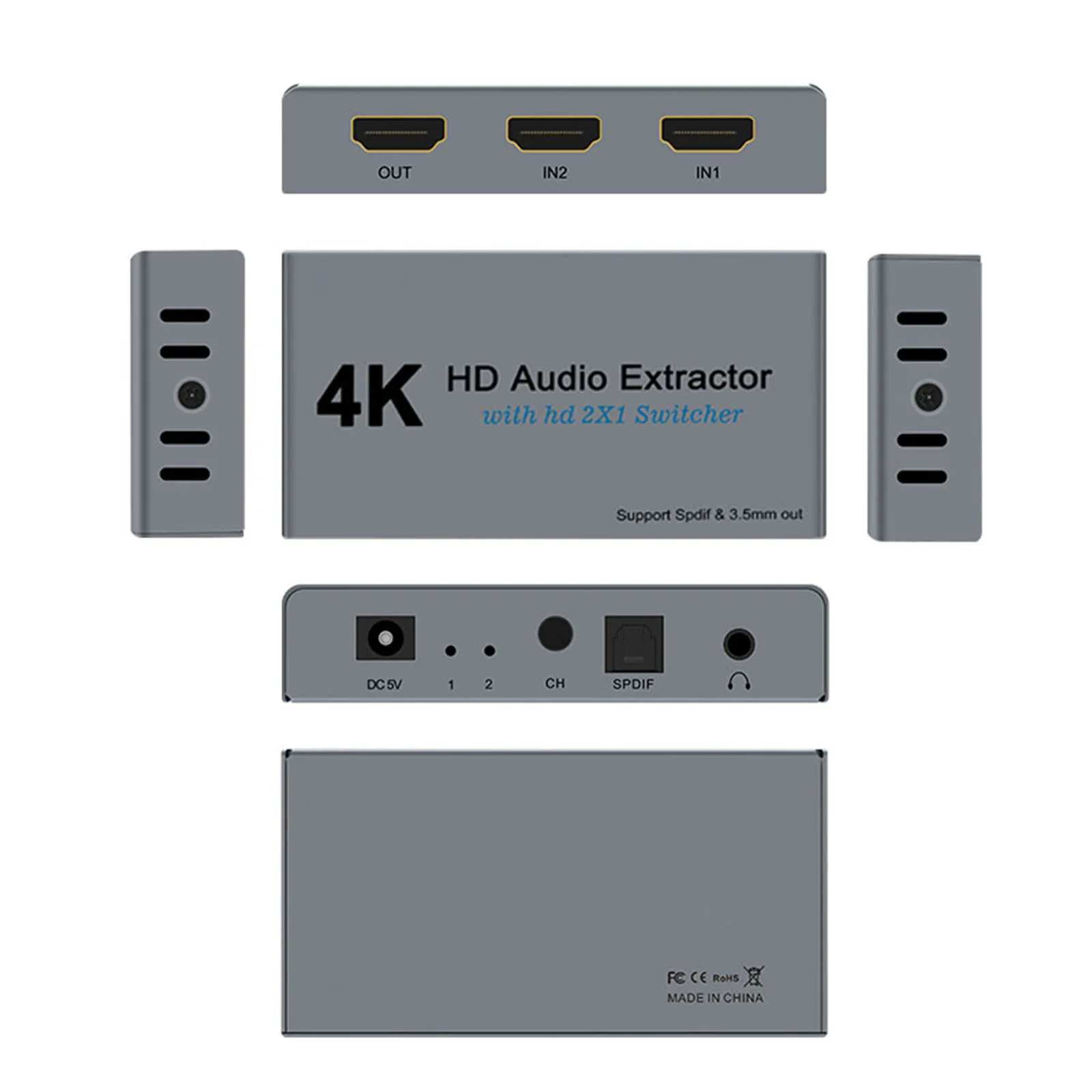 E21 HD аудио экстрактор сплиттер переключатель 2 в 1 4K к оптический SPDIF 3 5 мм |